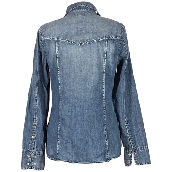 J. Crew Western Chambray Shirt Pearl Snap Vintage Wash Women's Size 6 - Picture 2 of 5